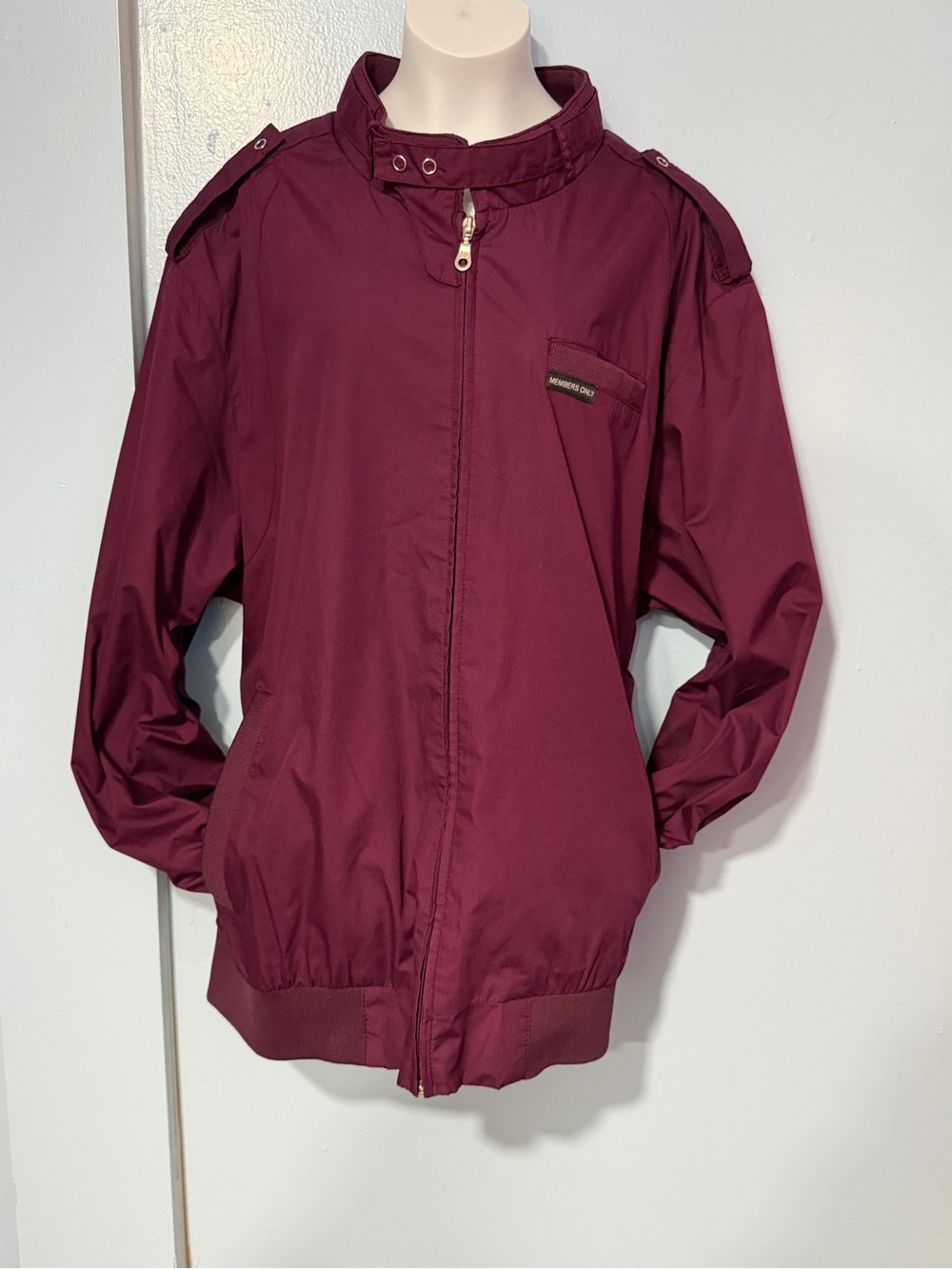 Women's Burgundy Bomber Jacket with Stand Collar